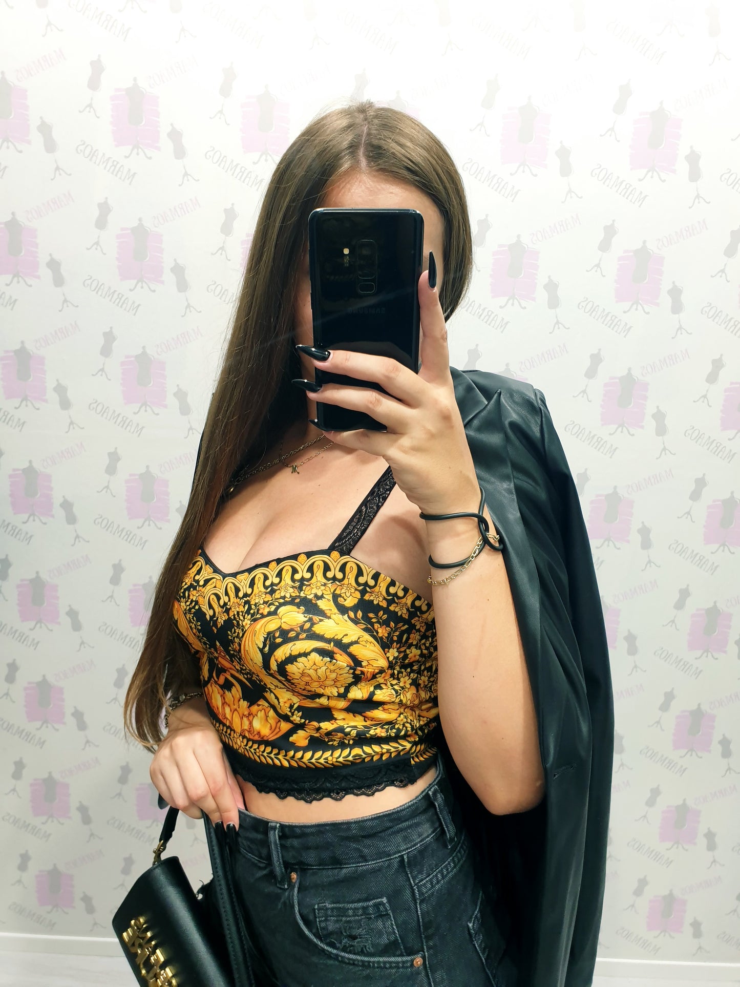 Vzorovaný crop top S/M
