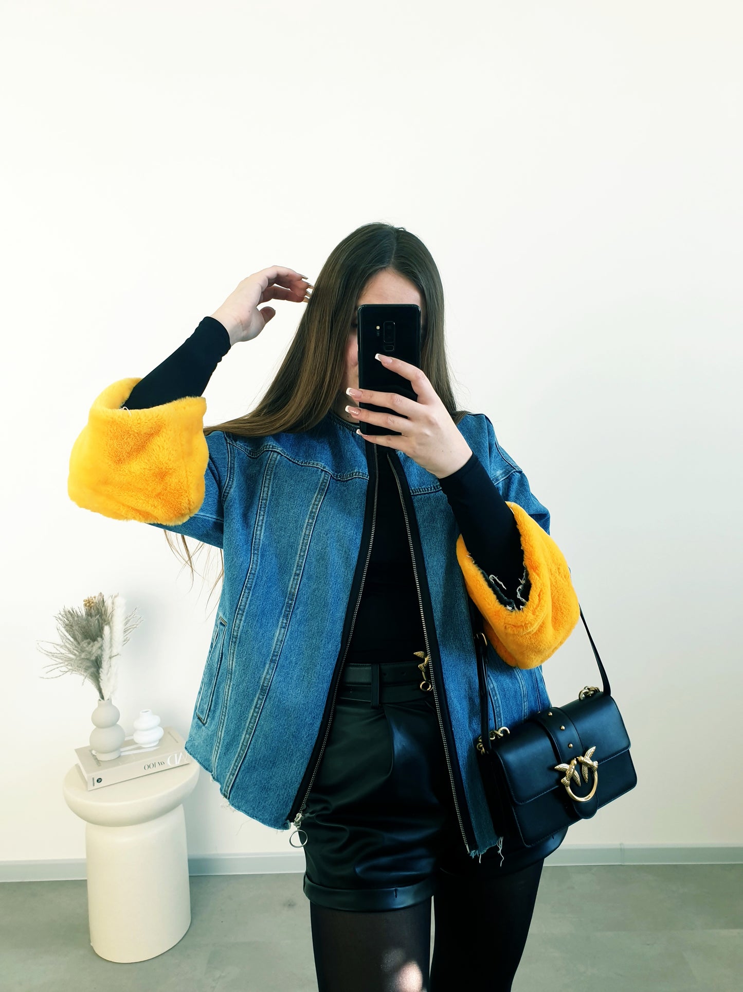 ZARA bunda s kožušinovými rukávmi S/M