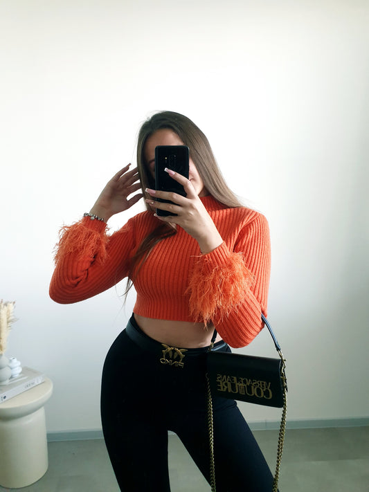 Oranžový crop sveter S/M