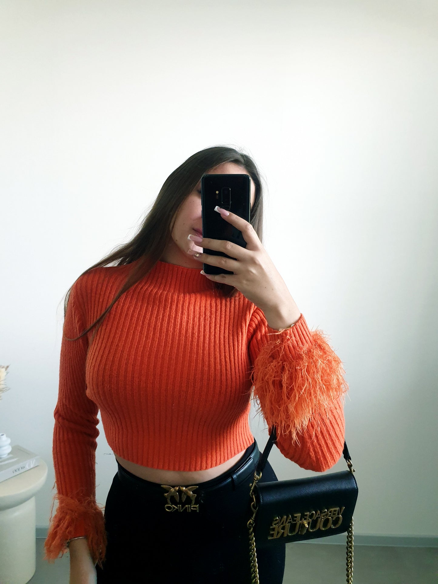 Oranžový crop sveter S/M