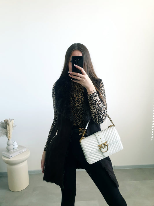 Hnedá vesta s kožušinou 36/S