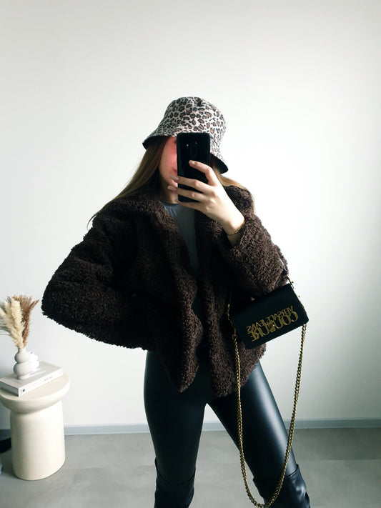 Hnedý teddy kabátik L