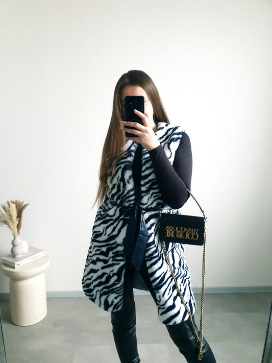 Zebrovaná kožušinová vesta S/M