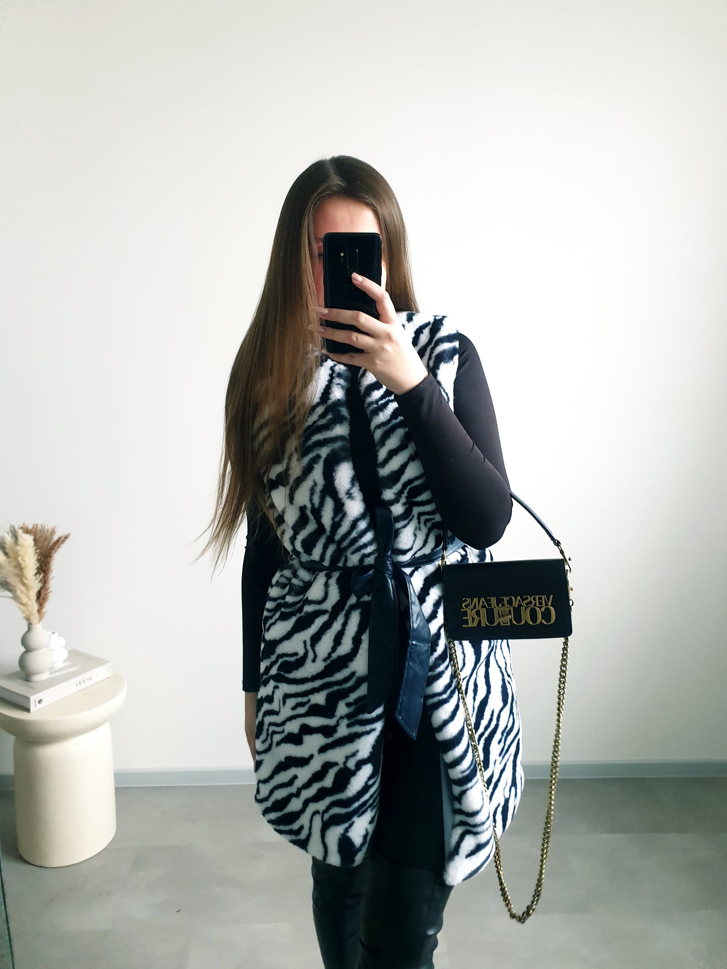 Zebrovaná kožušinová vesta S/M